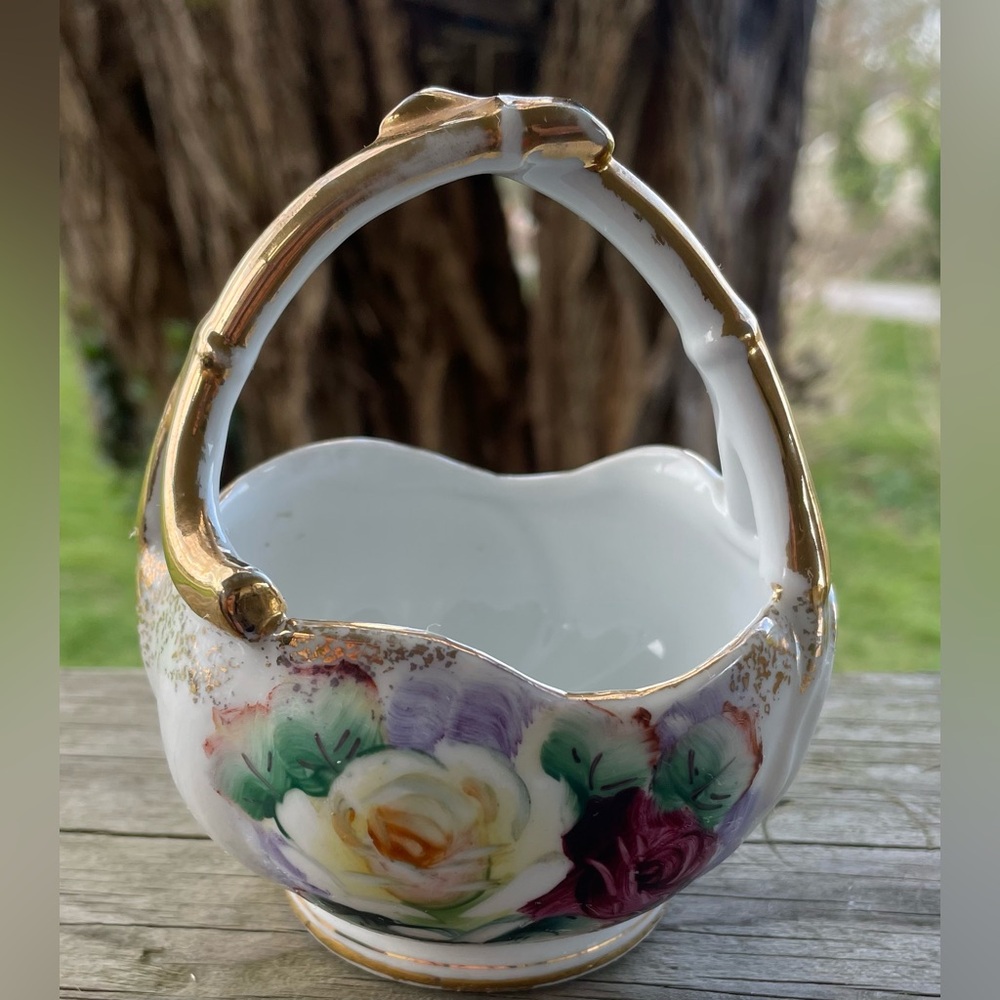 Vintage Ucagco Porcelain Basket Gold Trim made in Japan